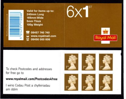 Booklet MB4f Machin Plain 1st Gold Welsh Text